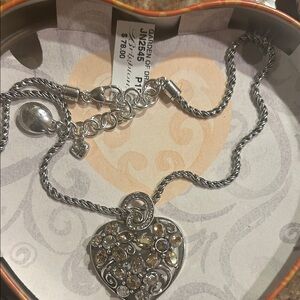 Brighton Garden of Dreams Floral Silver Heart Pendant Necklace NWT $78